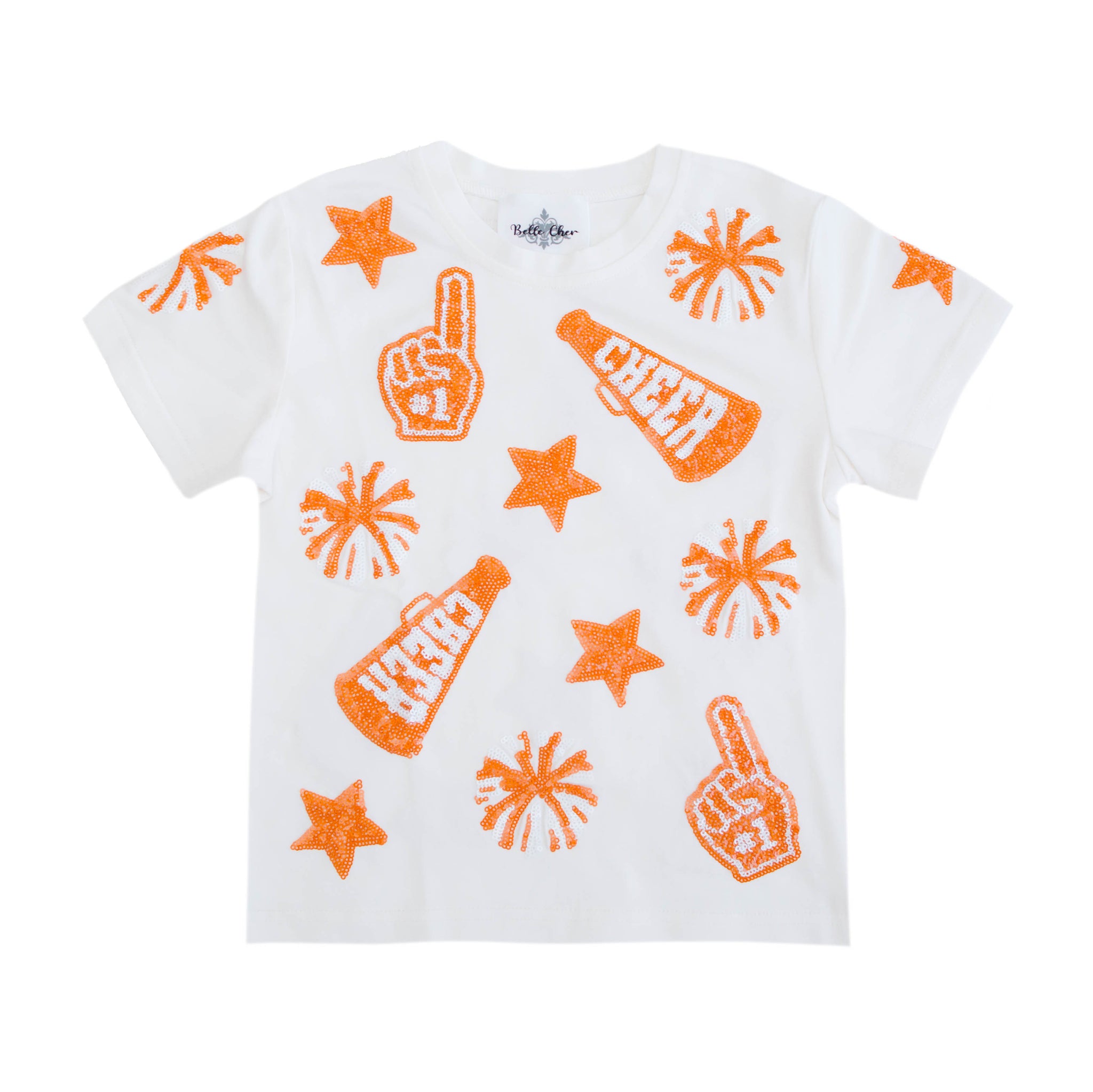 Kids' Orange & White Cheer Sequin Tee