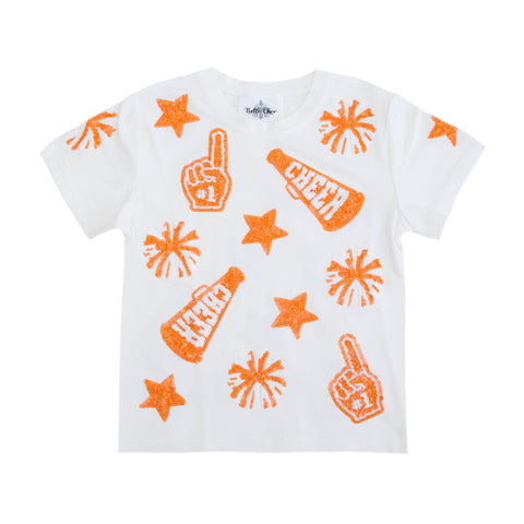 Orange And White Kid Sequin Cheer Shirt