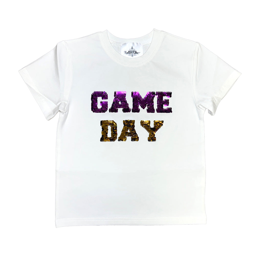 Purple and Gold Game Day Flip Sequin Kid Shirt