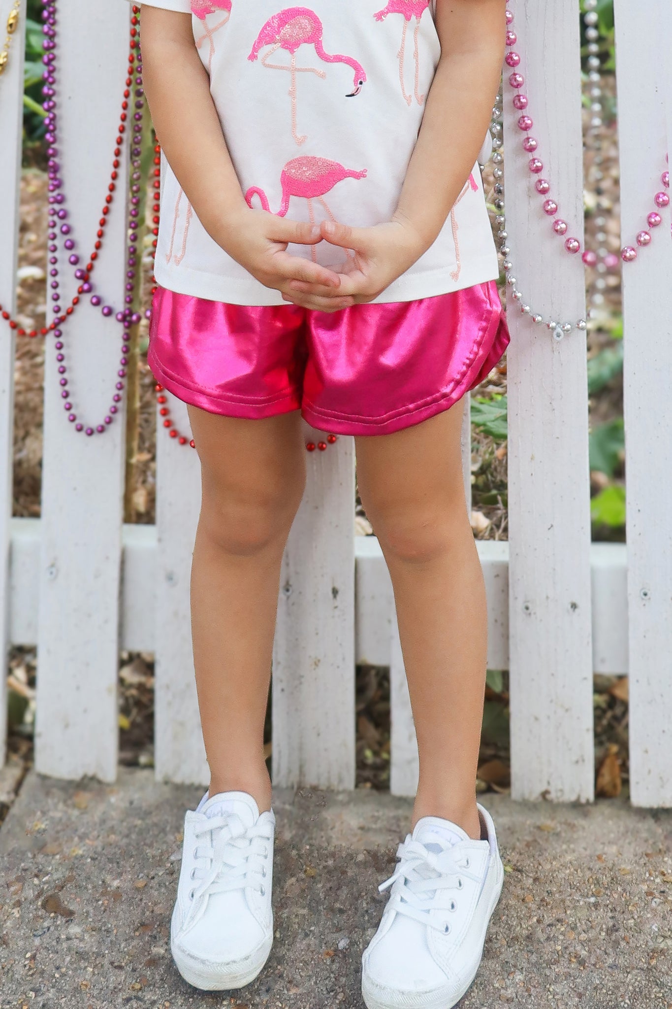 Kids' Metallic Shorts - Hot Pink
