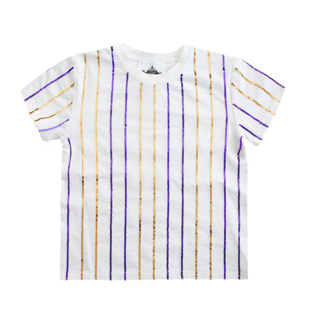 Purple And Gold Striped Sequin Adult Shirt