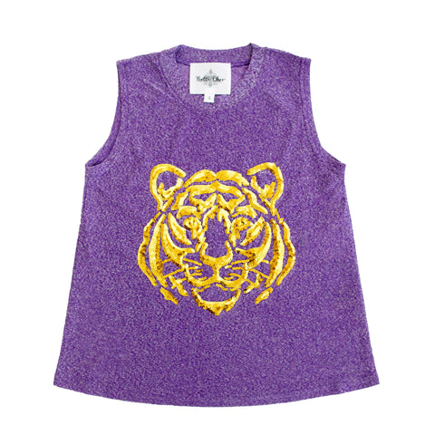 Tiger Face Purple Kid Glitter Tank