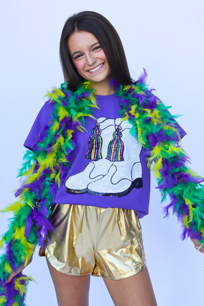 Purple Sequin Boots Shirt