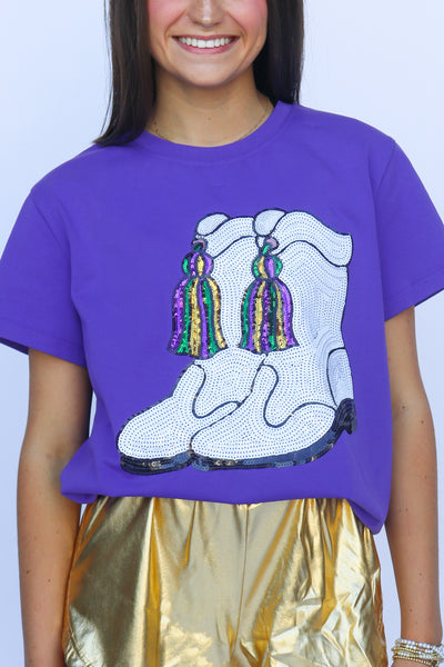 Purple Sequin Boots Shirt