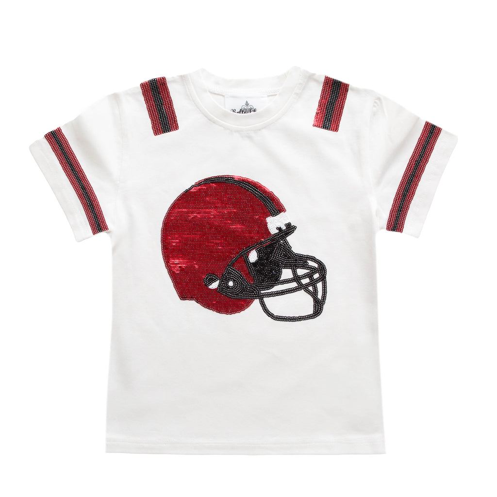 Red And Black Sequin Helmet Adult Shirt