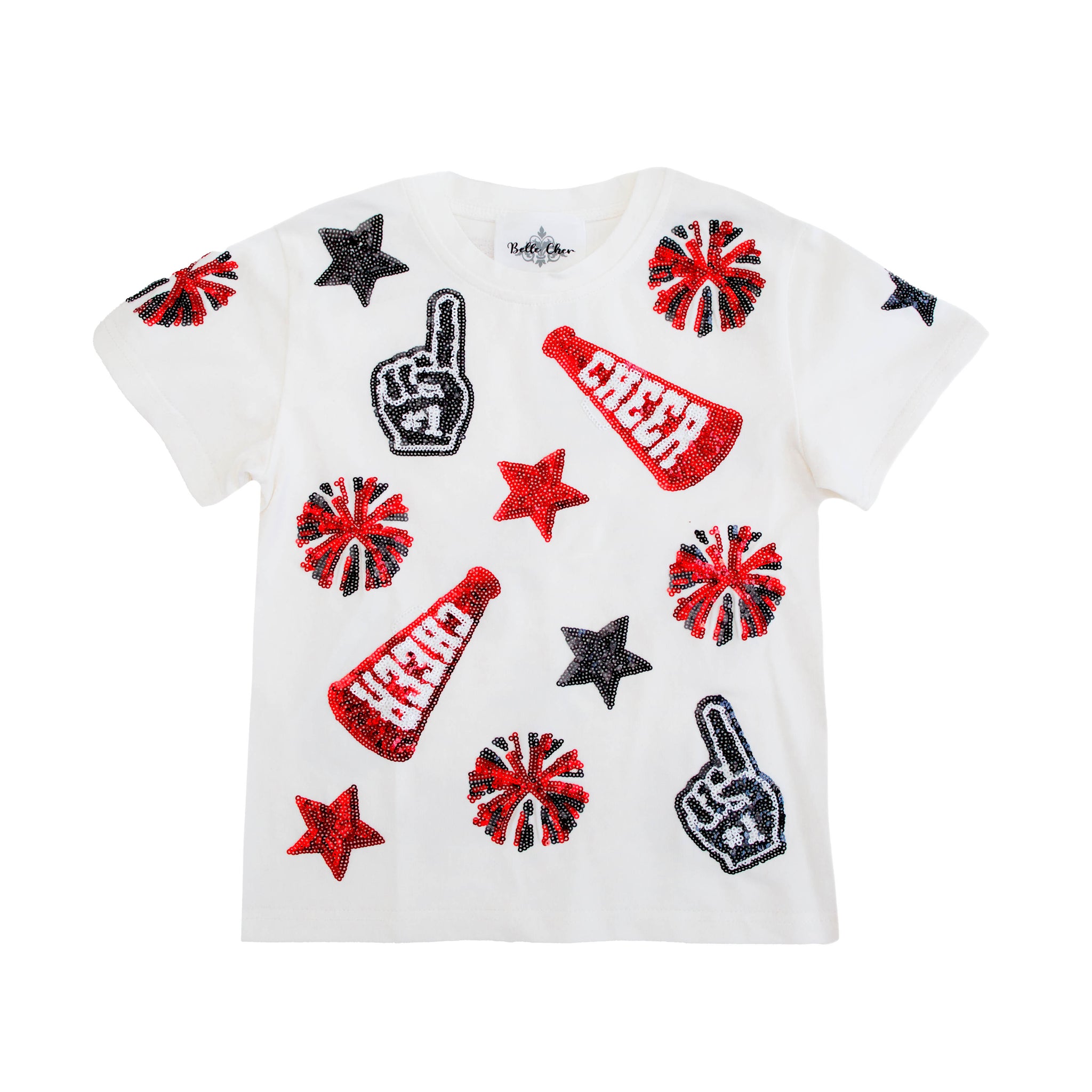 Kids' Black & Red Cheer Sequin Tee