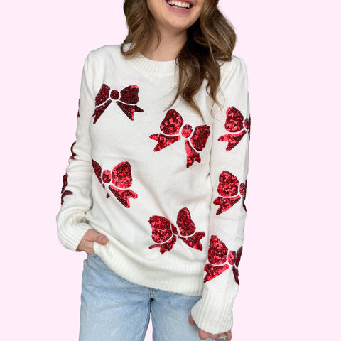 Red Bows Adult Sweater