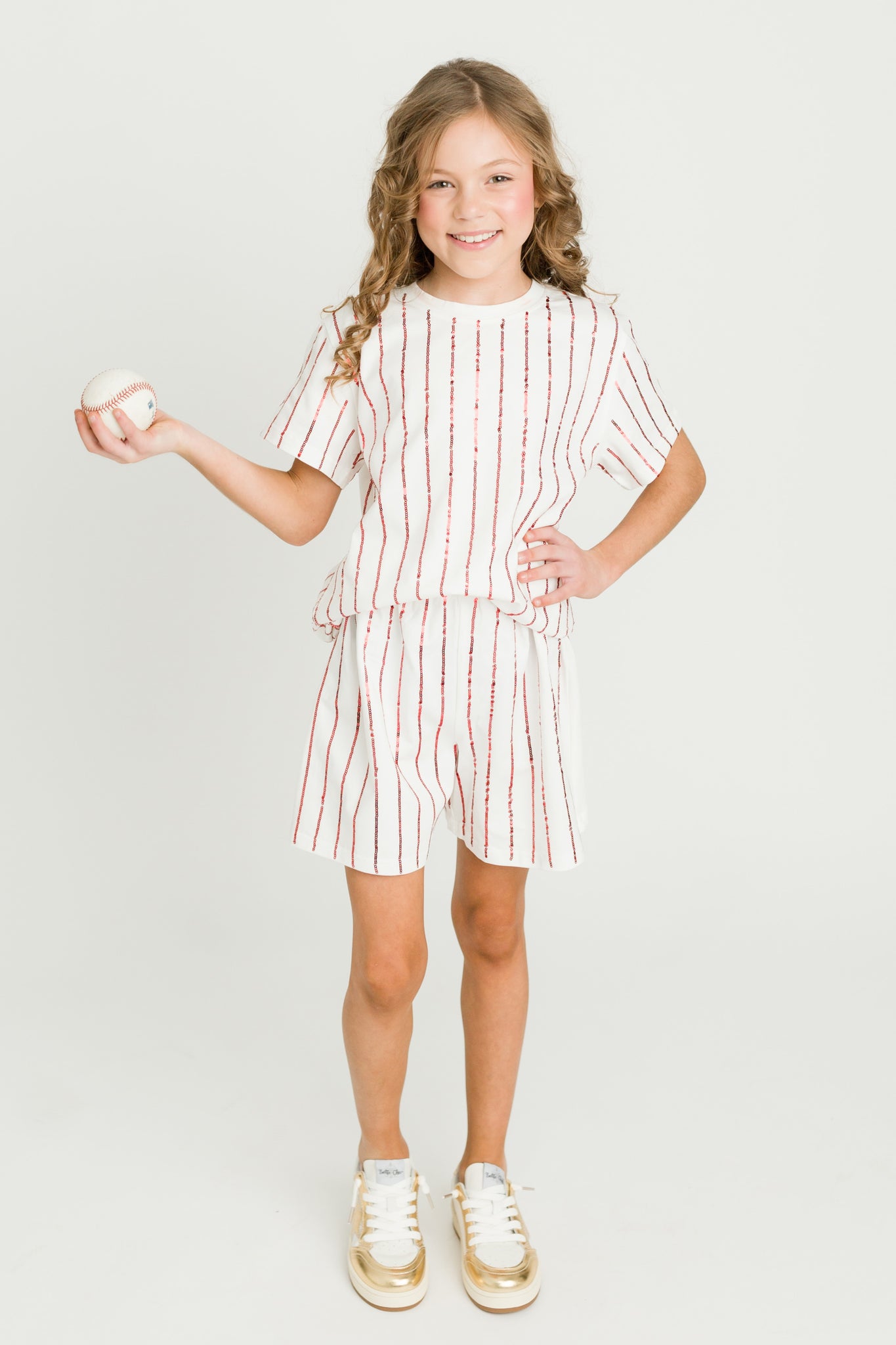 Red Sequin Striped Kid Shirt