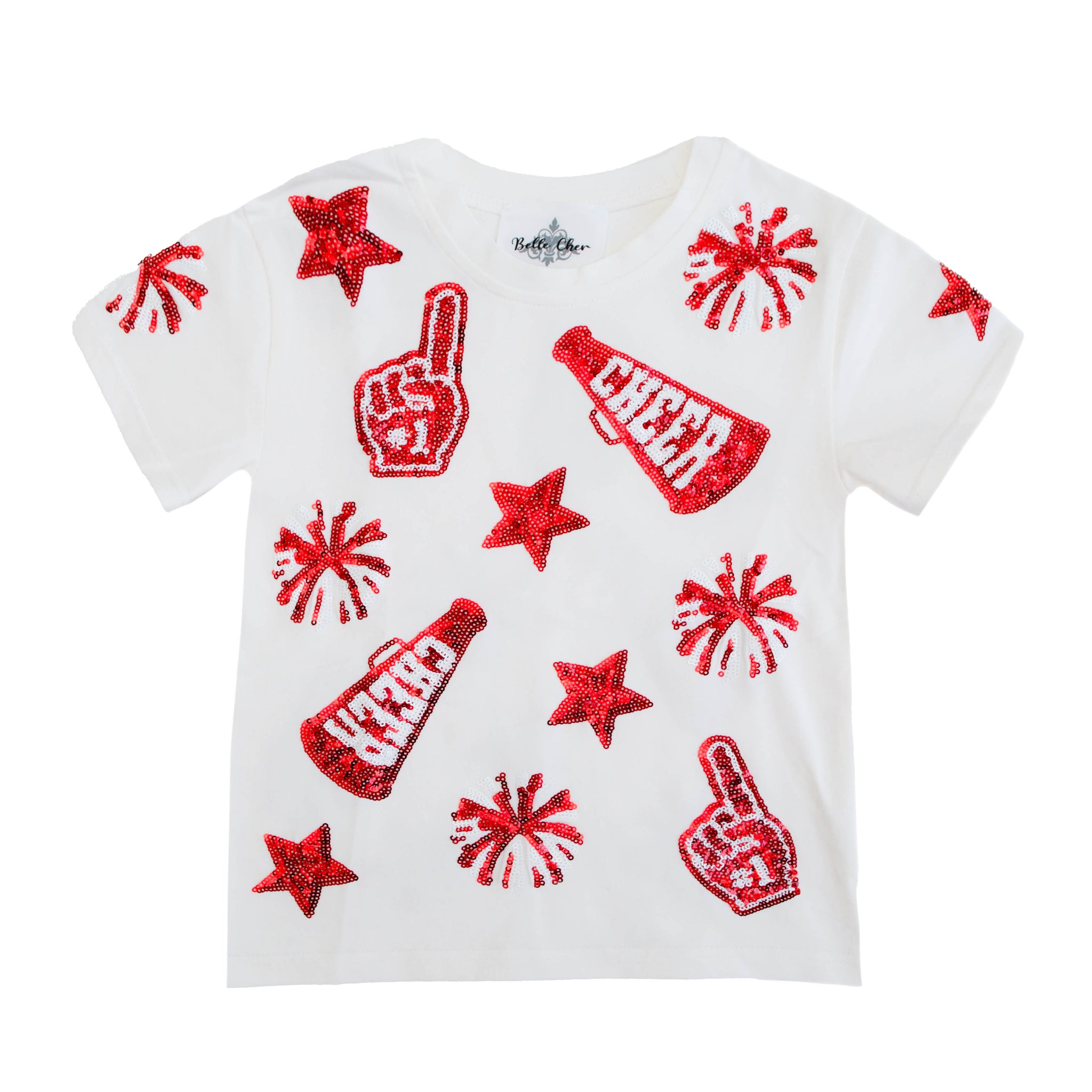 Kids' Red & White Cheer Sequin Tee