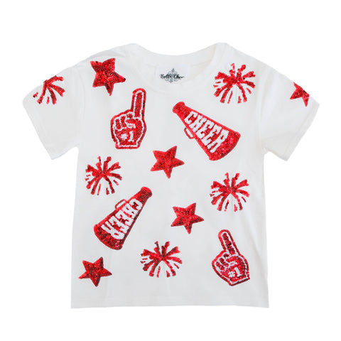 Red And White Kid Cheer Sequin Shirt