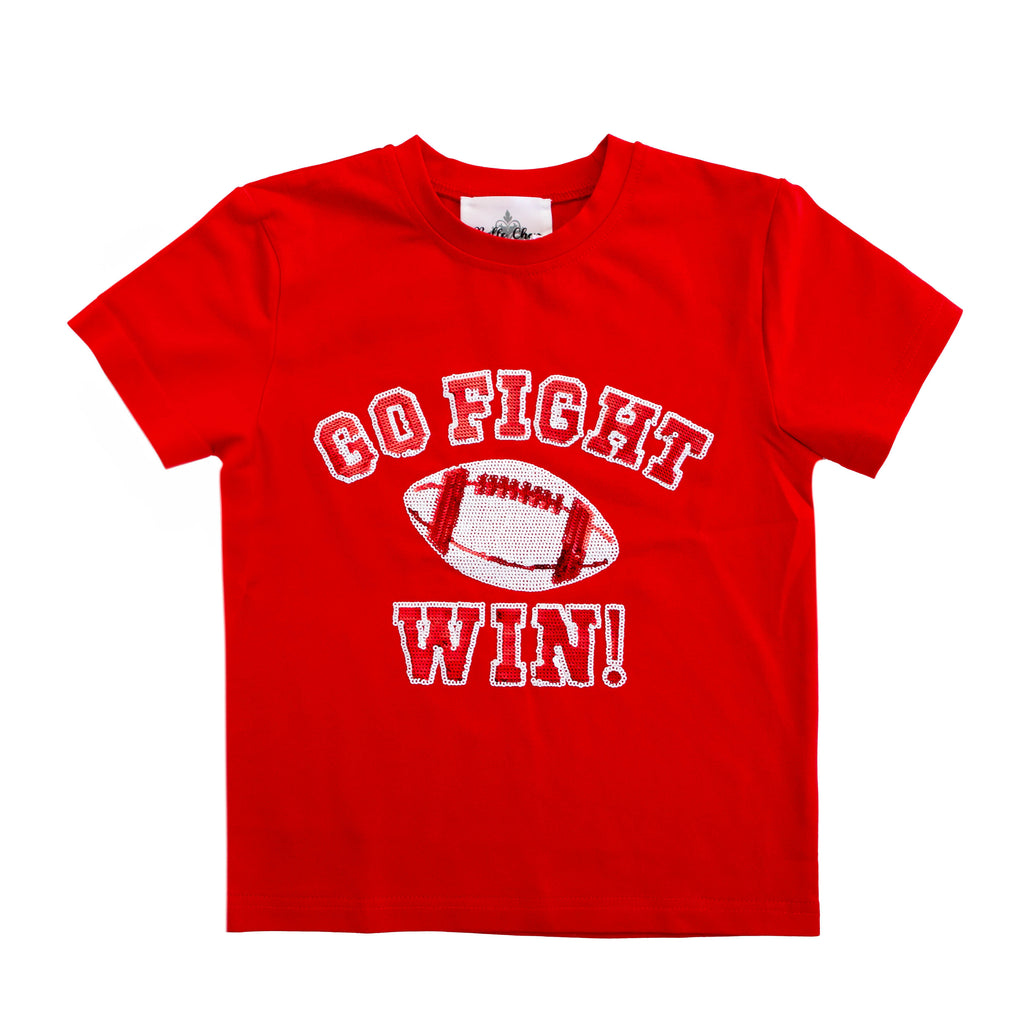 Go, Fight, Win Red And White Sequin Kid Shirt