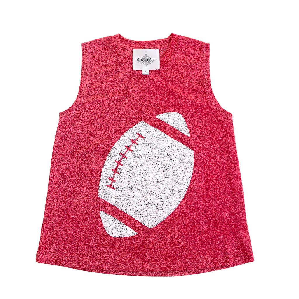 White Sequin Football Red Glitter Adult Tank