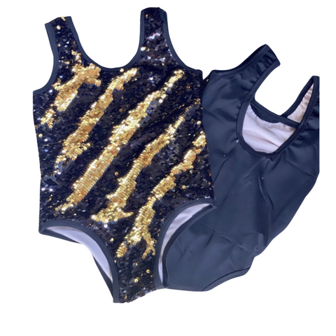 Black and Gold Reversible Sequin Leotard