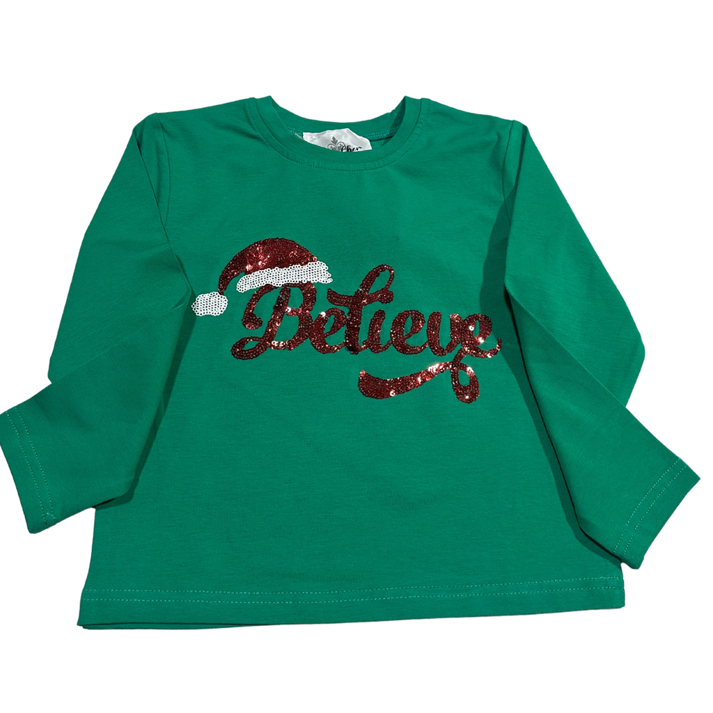 Believe Long Sleeve Sequin Adult Shirt