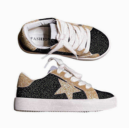 Black and Gold Star Adult Sneakers