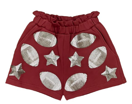 Women's Maroon Football Sequin Shorts
