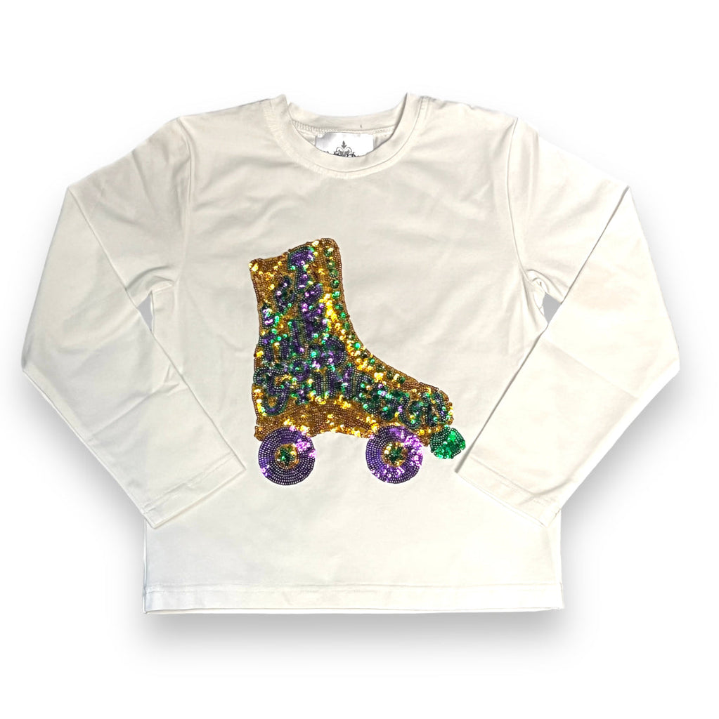 Mardi Gras Rollerskate Sequin Kid Shirt