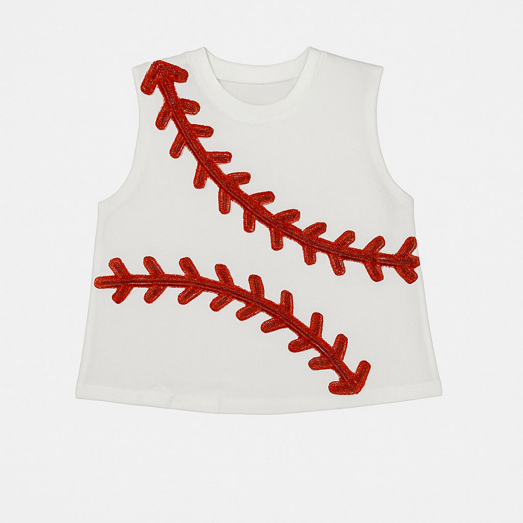 Women's Sequin Baseball Tank - White