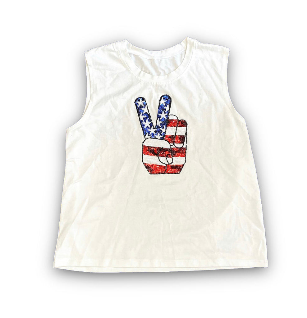 American Peace Finger Adult Sequin Tank
