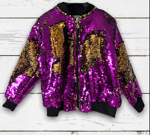 Purple and Gold Reversible Sequin Adult Jacket